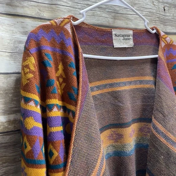 Savanna Jane Large The Bella Tarwin Aztec Cardigan Southwestern Open Front - Picture 6 of 6